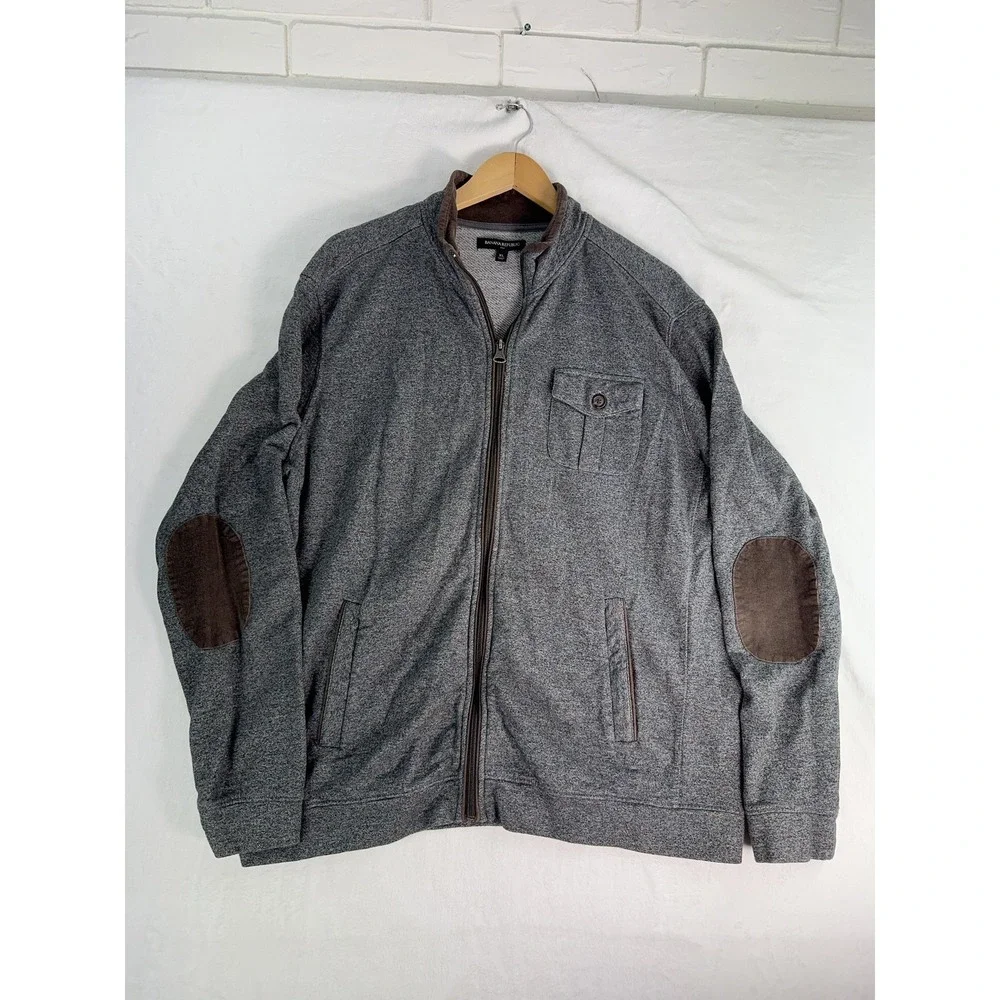 Banana Republic Jacket Mens Extra Large Gray Full Zip Elbow Patch Corduroy Trim‎